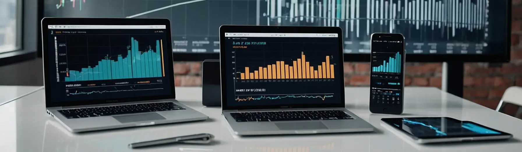 Diversi dispositivi che mostrano grafici e analisi finanziarie su schermi di computer e dispositivi mobili." Titre : "Software Aziendali